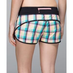 Lululemon Run: Speed Shorts 2.5 Wee Wheezy Check Bleached Coral Cadet Blue Black